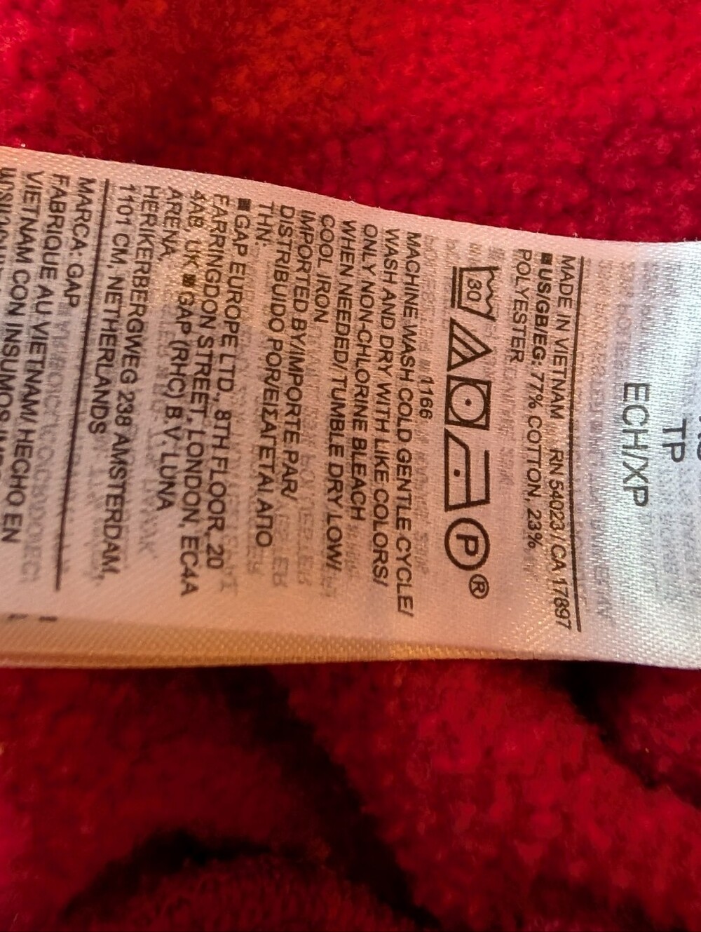 GAP Cherry Red Cotton Crewneck Sweatshirt XS Raglan Sleeve Cozy Streetwear - Picture 6 of 8